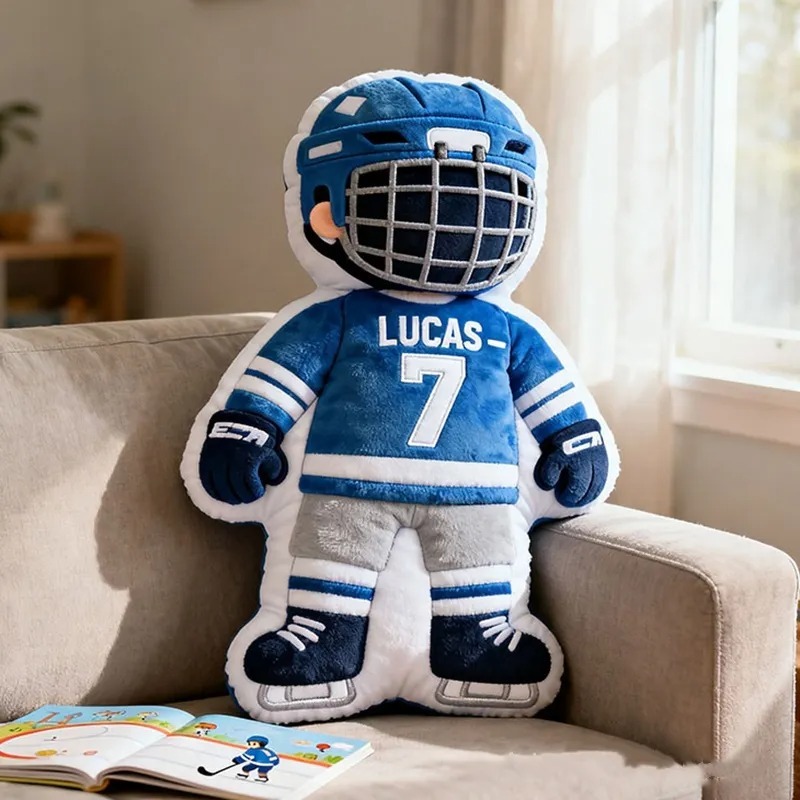 Custom Cute Hockey Player Pillow With Custom Name And Number