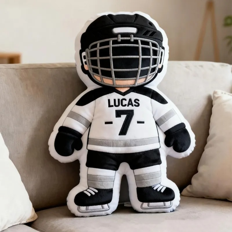 Custom Cute Hockey Player Pillow With Custom Name And Number