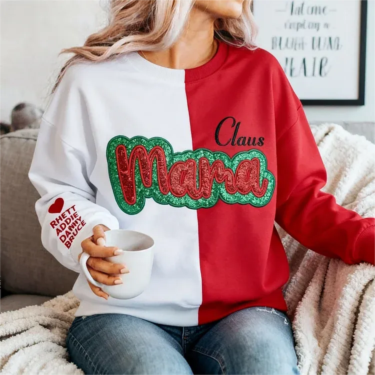 Custom Glitter Two Tone Embroidered Mama Sweatshirt