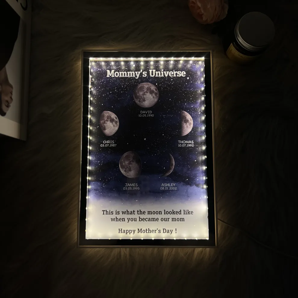 Mummy's Universe - Personalised Customised Starry Moon Phase Mirror Lightboxes