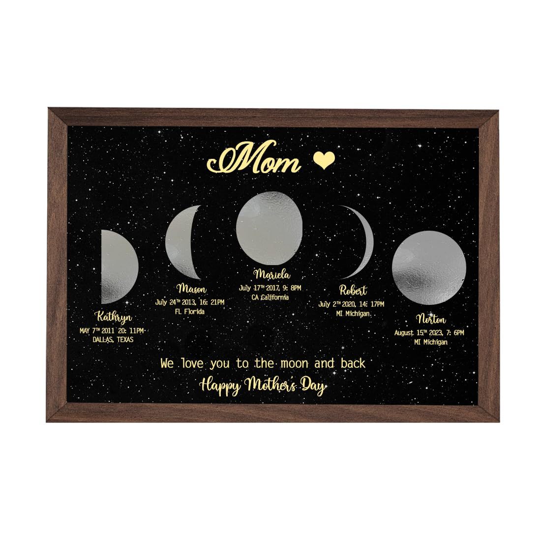 Personalized "We love you to the moon and back"  Wooden Name Family Tree Frame, Custom Last Name Sign for Mom, Mothers' Day Unique Gift for Mom
