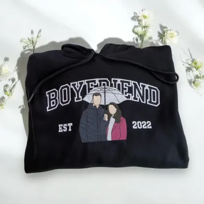 Forlovever Personalized Embroidered Photo Couple Boyfriend and Girlfriend Matching Sweatshirts
