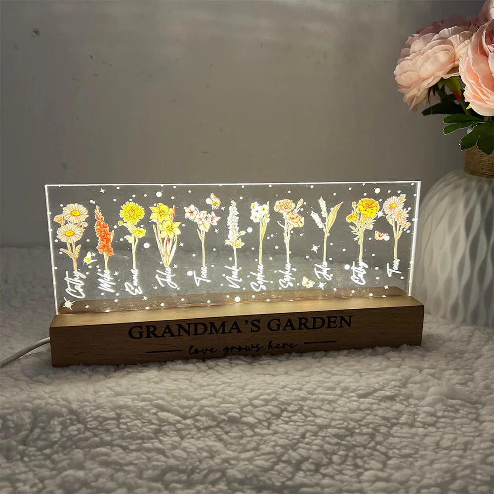 Mum's Garden Custom Acrylic Birthday Month Flower Night Light