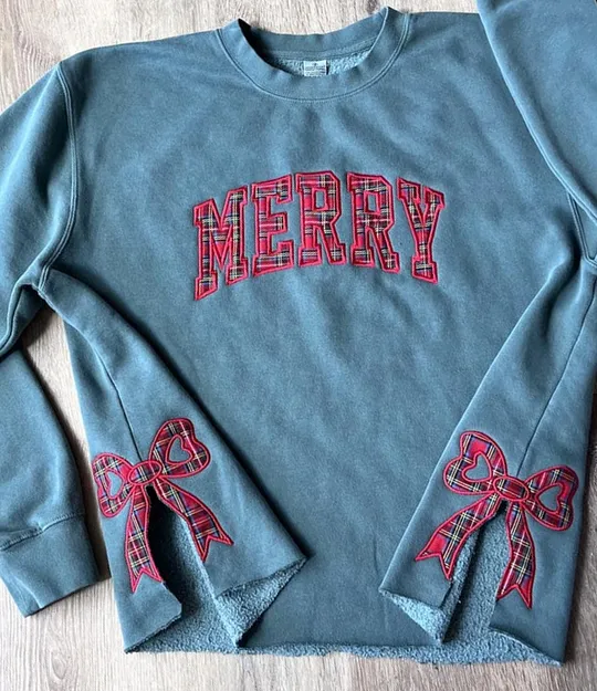 Trendy Merry Side Bow Cut-Out Sweatshirt - Cozy Plaid Christmas Pullover