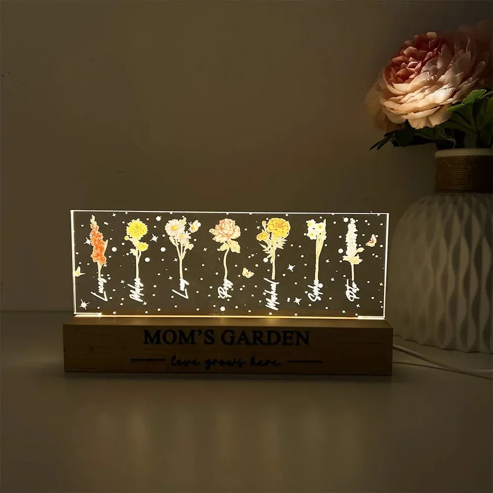 Mum's Garden Custom Acrylic Birthday Month Flower Night Light