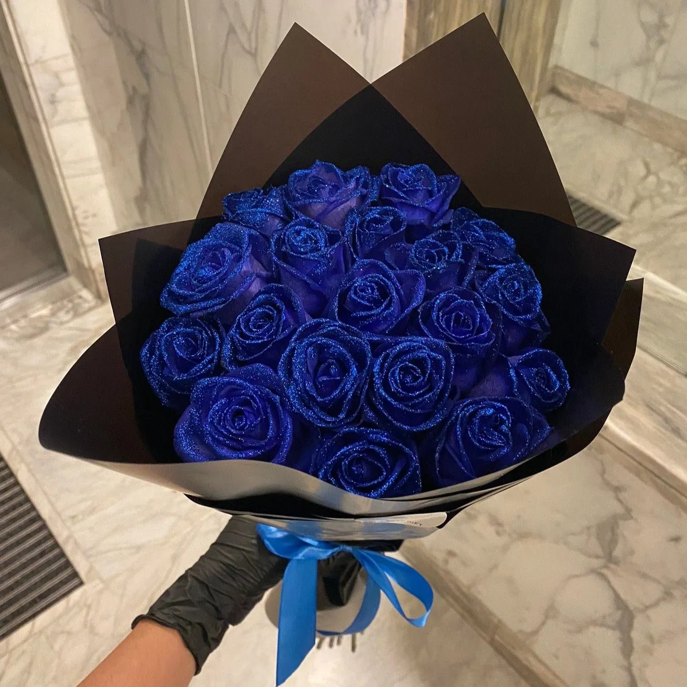 Blue Glitter Rose Bouquet-Couple Glitter Everlasting Rose Bouquet (Never Wither)