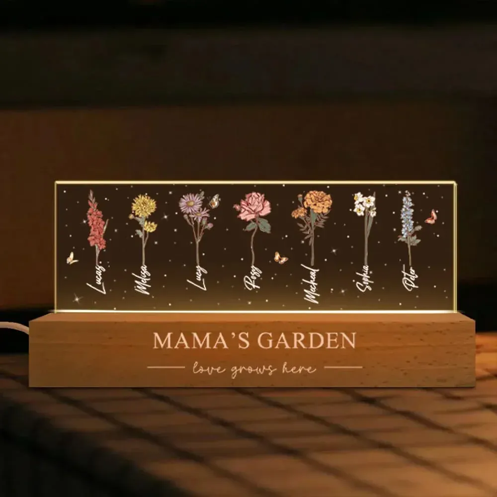 Mum's Garden Custom Acrylic Birthday Month Flower Night Light