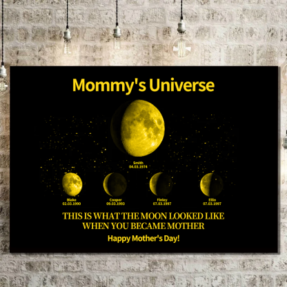 Custom Moon Phase Canvas With Text & Date- Custom Art Frame for Mom - Mommy's Universe, Mothers' Day