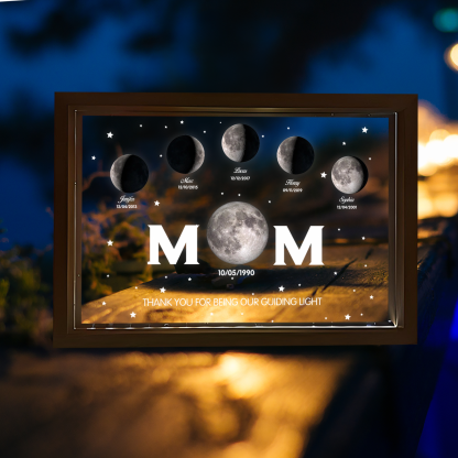 The Day You Became Our Mom, Custom  Mom Moon Phase Led light frame, Mother’s Day Gift, Father's Day