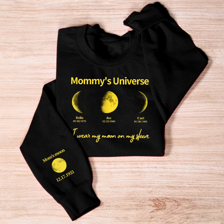 Custom Moon Phase Sweatshirt With Text & Date- Custom Art Frame for Mom - Mommy's Universe, Mothers' Day