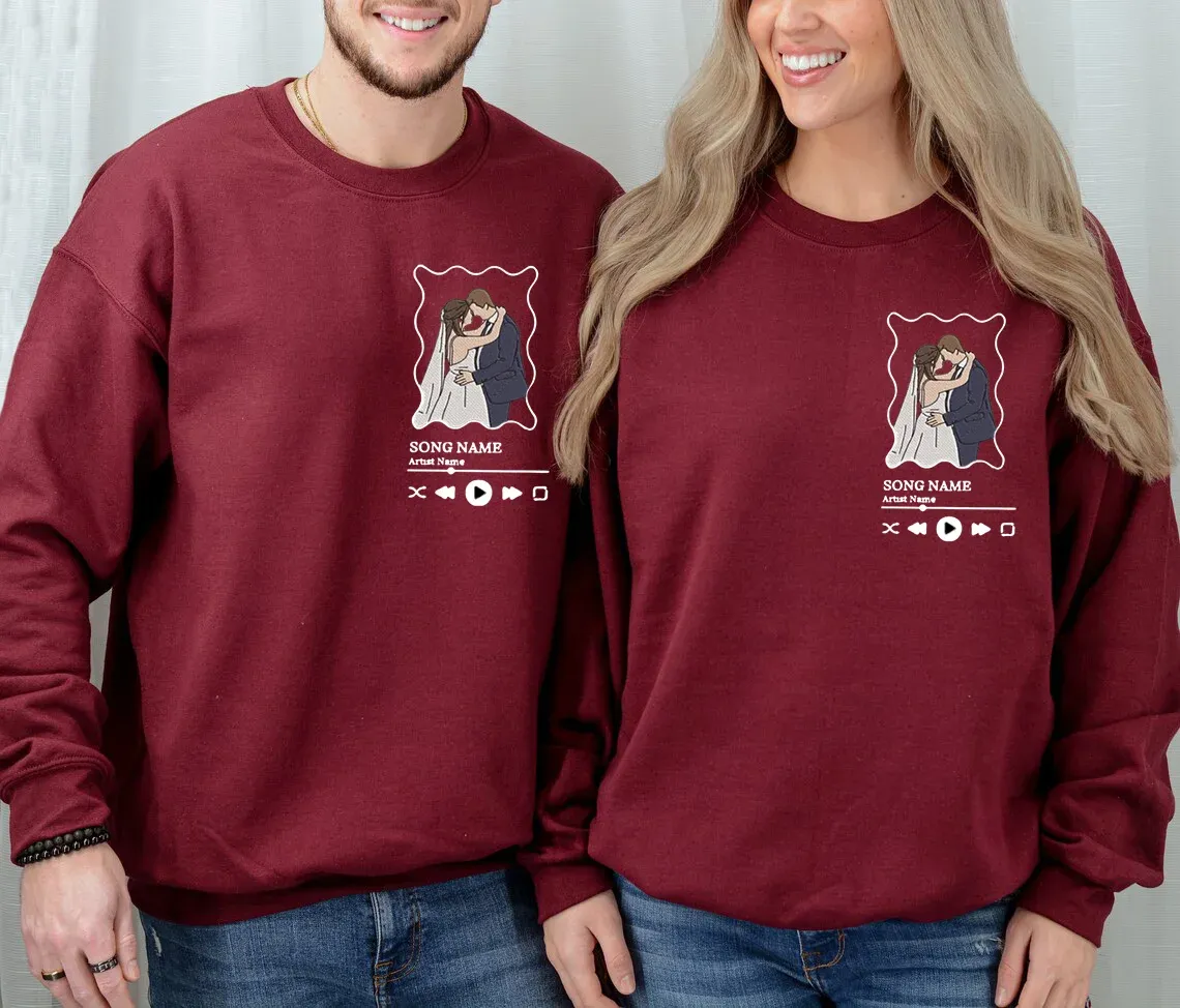 Forlovever Custom Couple Music Wavy Frame Embroidered Sweatshirt