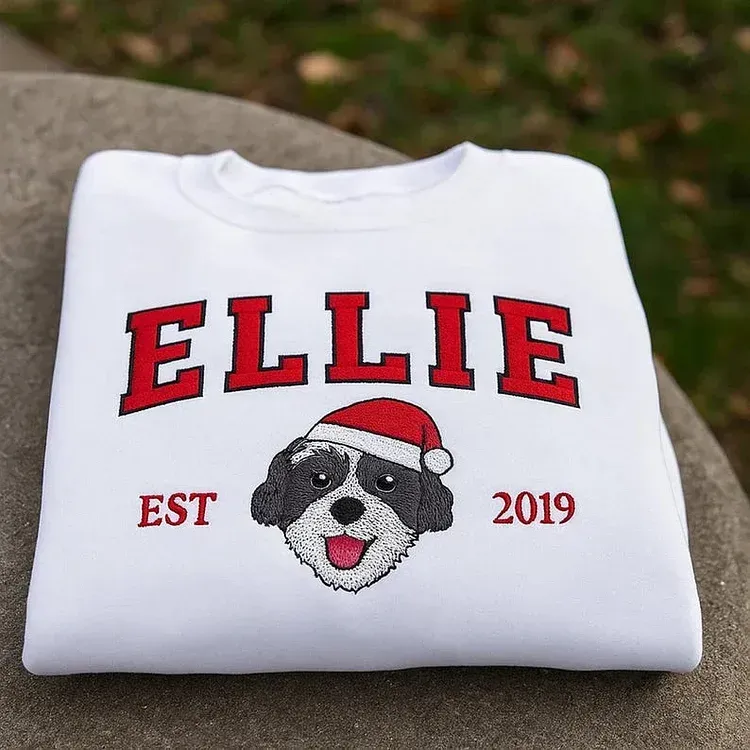 Custom Pet Portrait Christmas Hats Preppy-Style Embroidered Sweatshirt, Hoodie, T-Shirt-forlovever