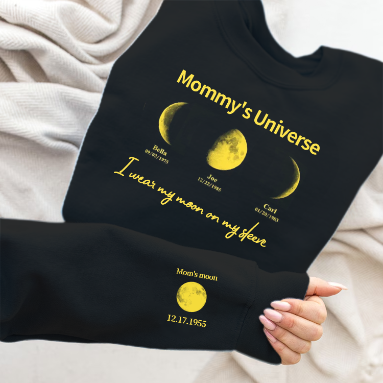 Custom Moon Phase Sweatshirt With Text & Date- Custom Art Frame for Mom - Mommy's Universe, Mothers' Day