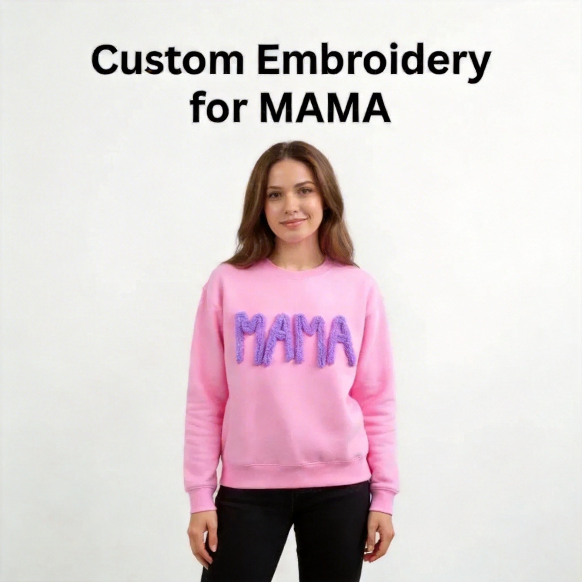 Personalized Chenille Yarn Embroidered Mama Sweatshirt, Custom Kids Names on Sleeve Gift Mother’s Day 