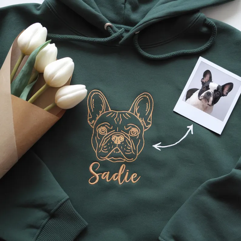Custom EMBROIDERED Pet Outline Sweater Using Pet Photo , Name-forlovever