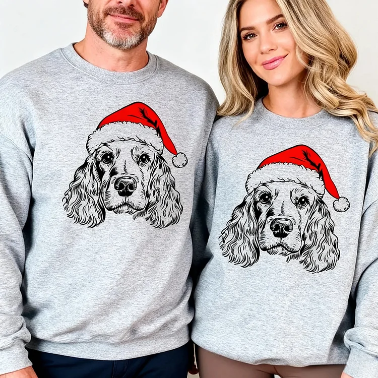 Custom Pet Christmas Sweatshirt - Personalized Dog/Cat Santa Hat Graphic Hoodie