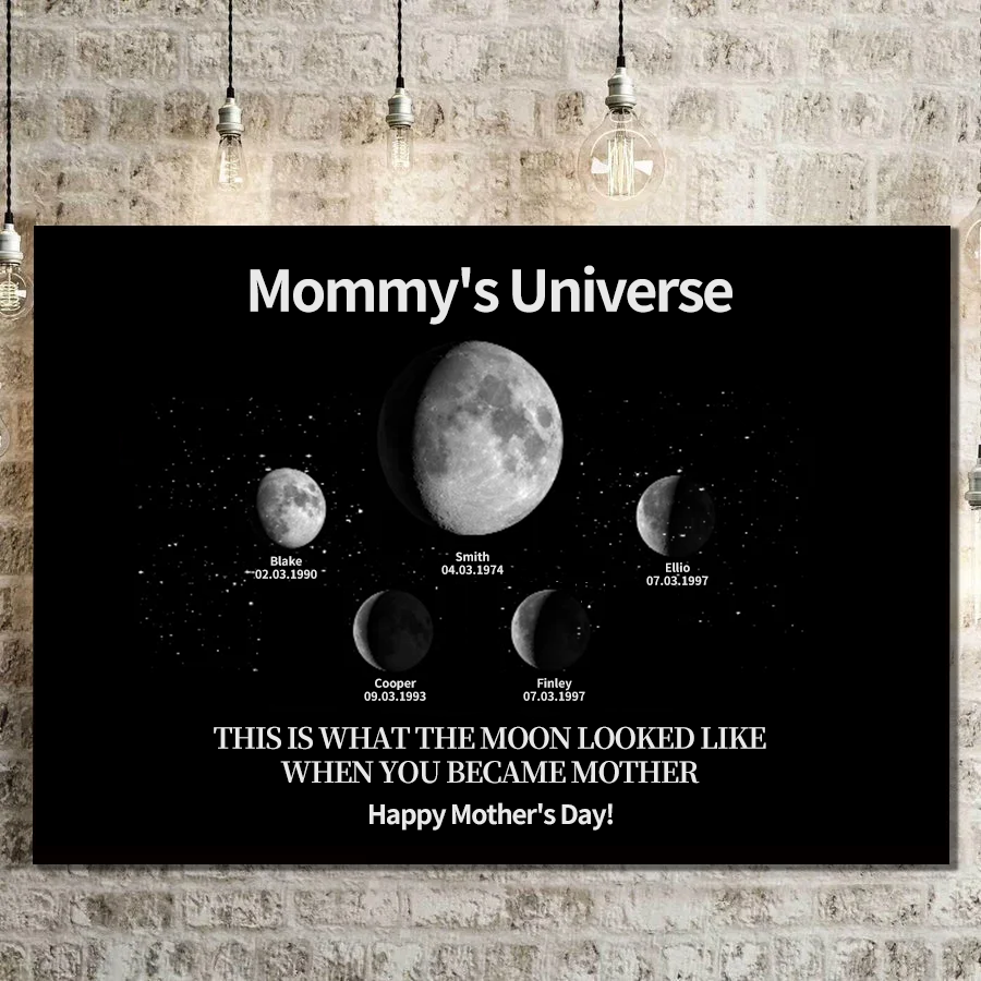 Custom Moon Phase Canvas With Text & Date- Custom Art Frame for Mom - Mommy's Universe, Mothers' Day