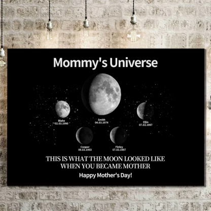 Custom Moon Phase Canvas With Text & Date- Custom Art Frame for Mom - Mommy's Universe, Mothers' Day