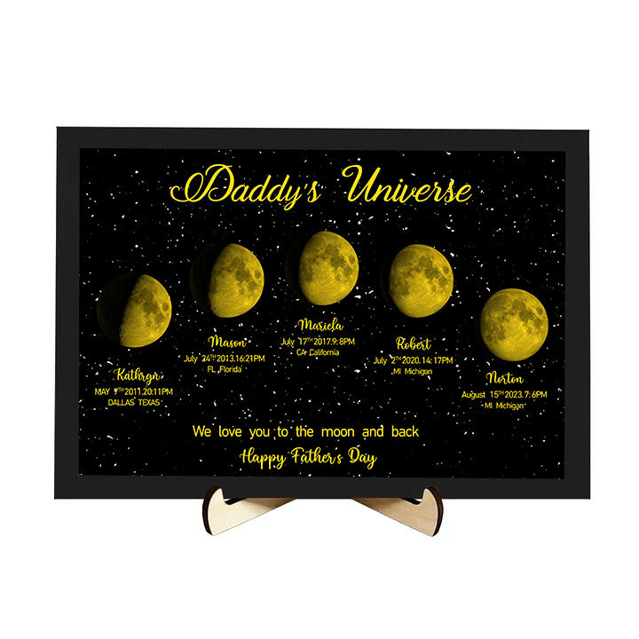 Personalized "We love you to the moon and back"  Wooden Name Family Tree Frame, Custom Last Name Sign for Dad, Fathers' Day Unique Gift for Dad