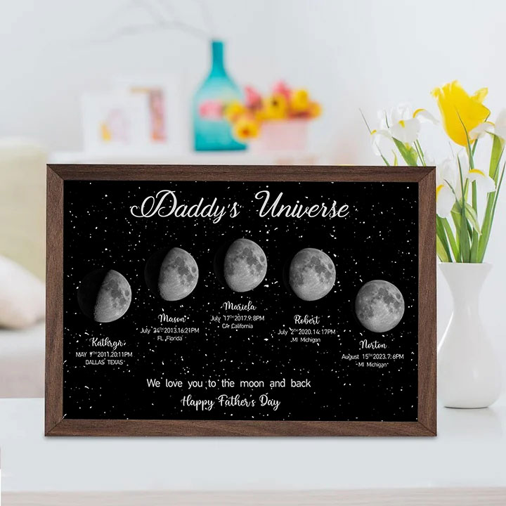 Personalized "We love you to the moon and back"  Wooden Name Family Tree Frame, Custom Last Name Sign for Dad, Fathers' Day Unique Gift for Dad