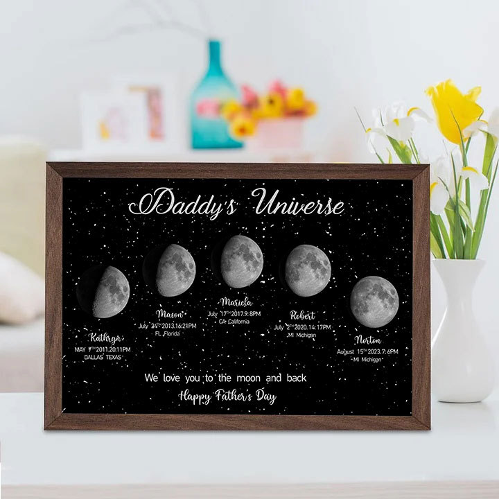 Personalized "We love you to the moon and back"  Wooden Name Family Tree Frame, Custom Last Name Sign for Dad, Fathers' Day Unique Gift for Dad
