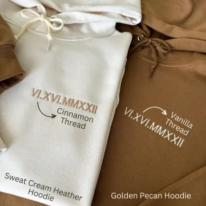 Custom Embroidered Roman Numeral Hoodie, Couple Shirt Initial On Sleeve, Anniversary Year, Valentine's Day Gift