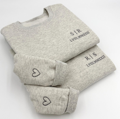Custom Embroidered Roman Numeral Sweatshirt, Personalized Date, Couples Gift