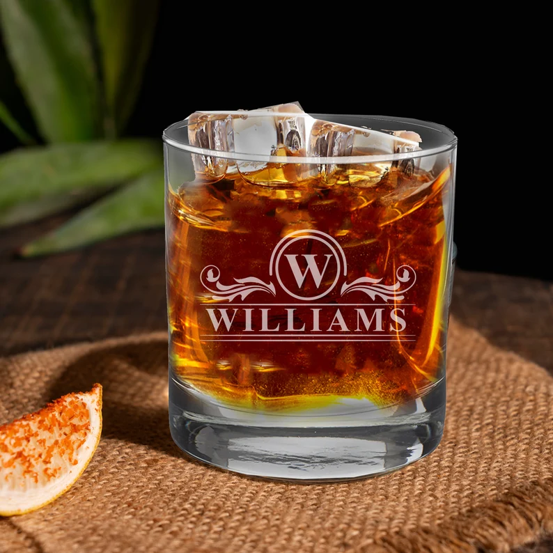 Cigar Tray and Whiskey Glass Holder - Personalized Wood Ashtray and Custom Bourbon Glass Holder Gift Set