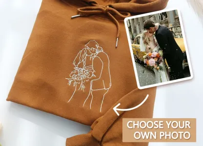 Forlovever Custom Couple Photo Outline Embroidered T-Shirt Sweatshirt Hoodie