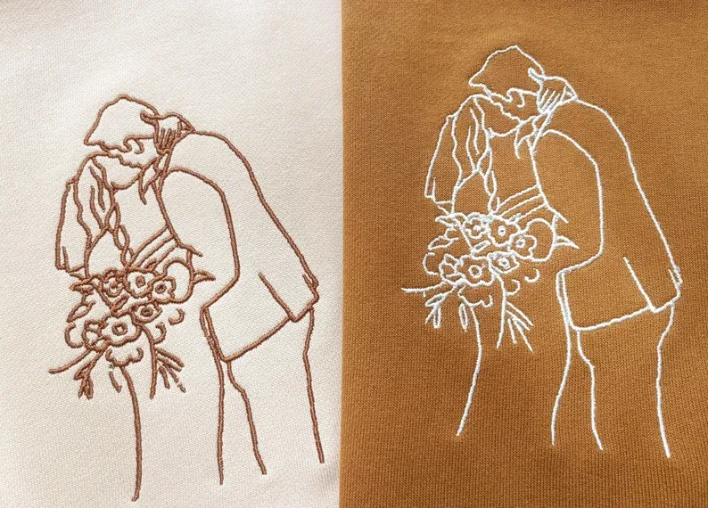 Forlovever Custom Couple Photo Outline Embroidered T-Shirt Sweatshirt Hoodie