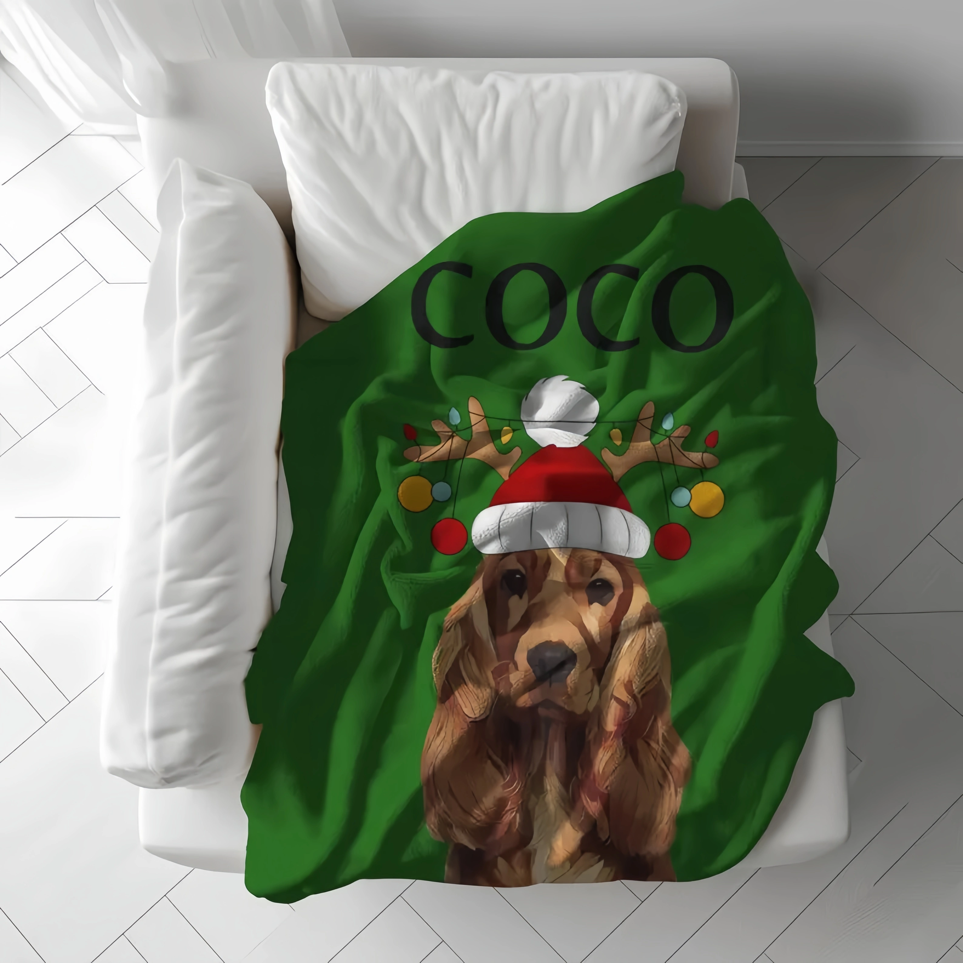 Custom Christmas Pet Blanket - Personalized Cartoon Dog Photo Blanket Customizable Photo Blanket with Text
