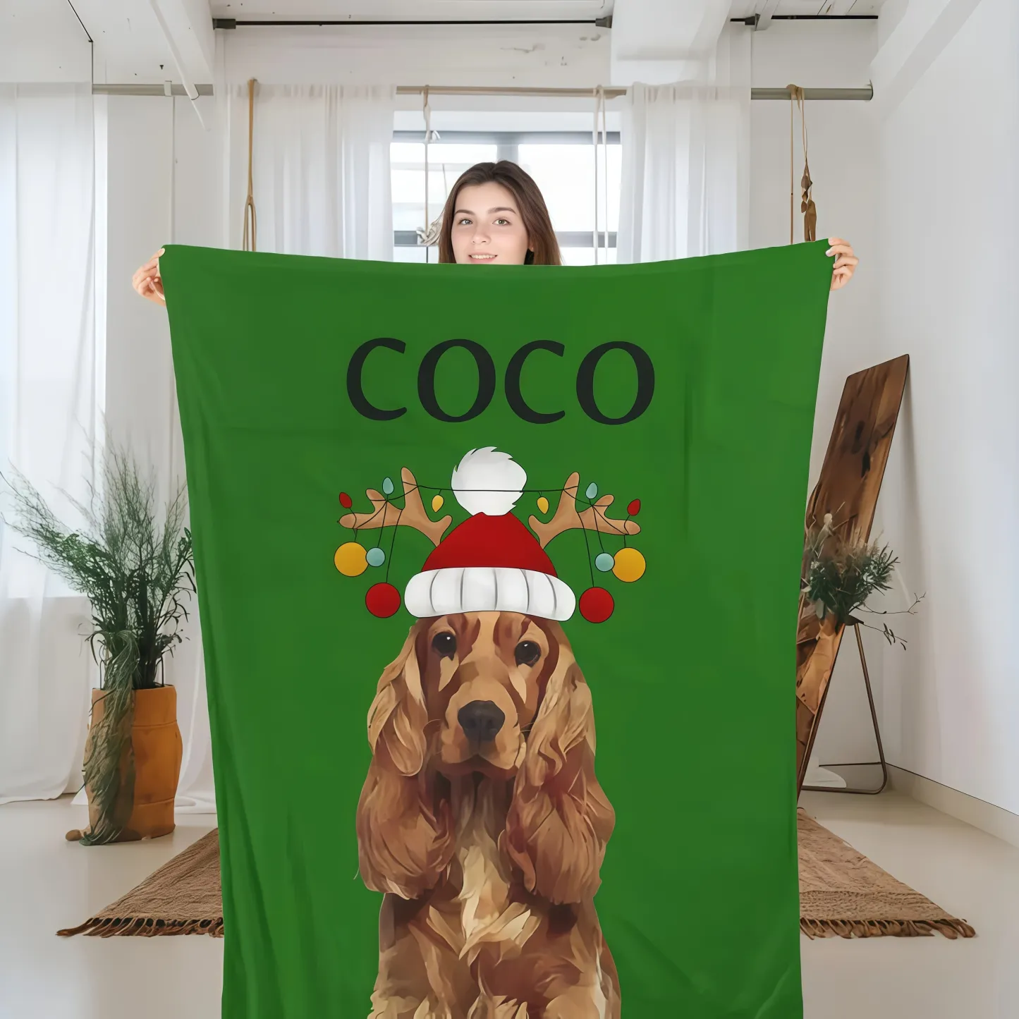 Custom Christmas Pet Blanket - Personalized Cartoon Dog Photo Blanket Customizable Photo Blanket with Text