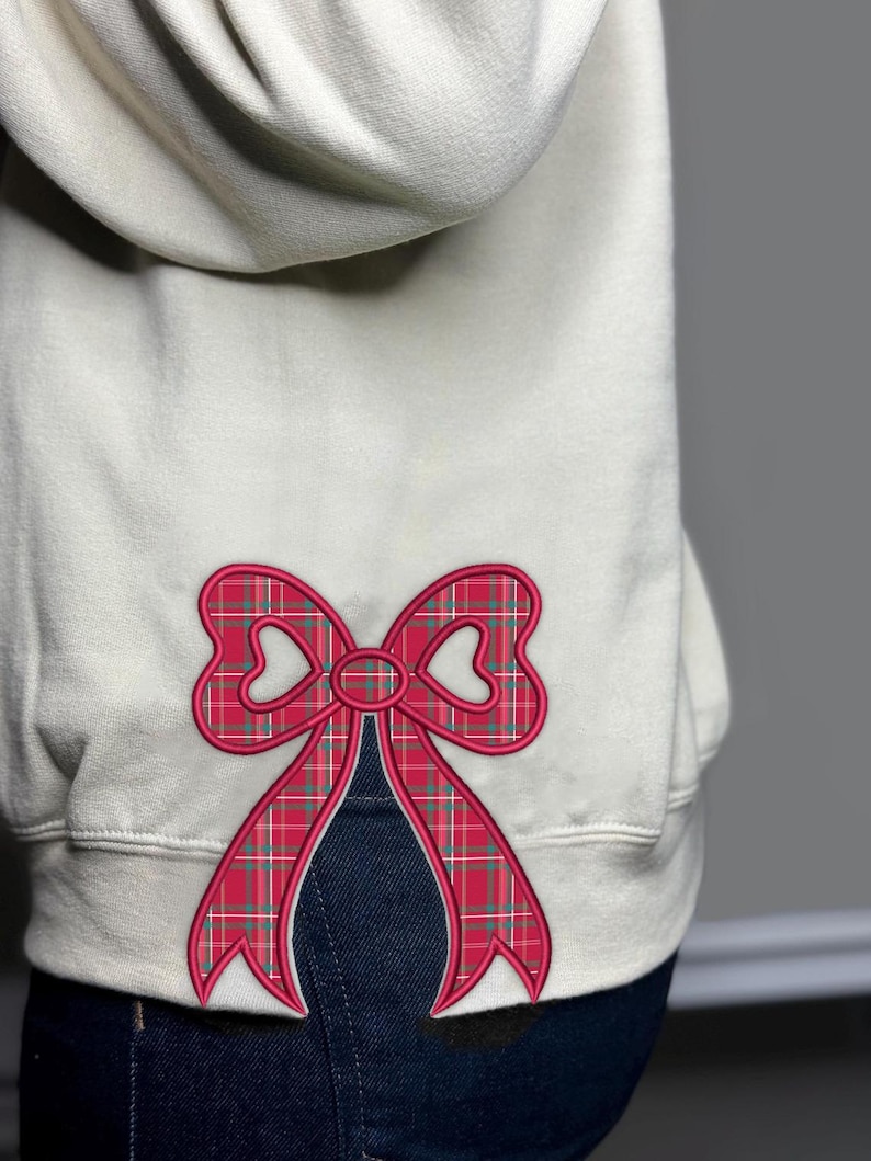 Merry and Bright Embroidered Bow Sweatshirt, Side Bow Applique Sweatshirt, Trendy Coquette Bow, Side Bow Applique Sweatshirt Christmas