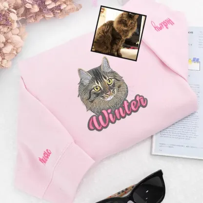 Custom Cat Portrait Embroidered Sweatshirt,Cat Mom Hoodie,Dog Mom Hoodie