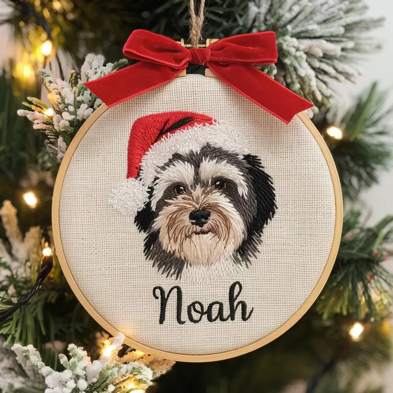 Custom embroidered pet Christmas decorations, perfect for pet lovers, custom pet Christmas gifts