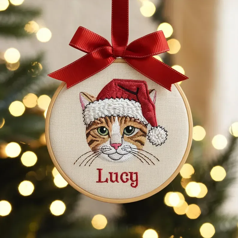 Custom embroidered pet Christmas decorations, perfect for pet lovers, custom pet Christmas gifts