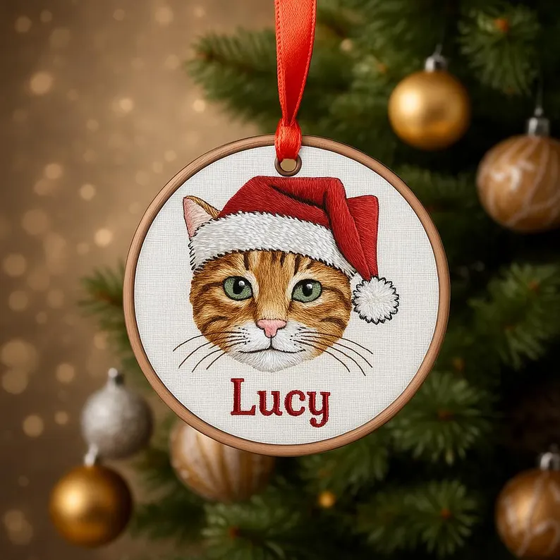 Custom embroidered pet Christmas decorations, perfect for pet lovers, custom pet Christmas gifts