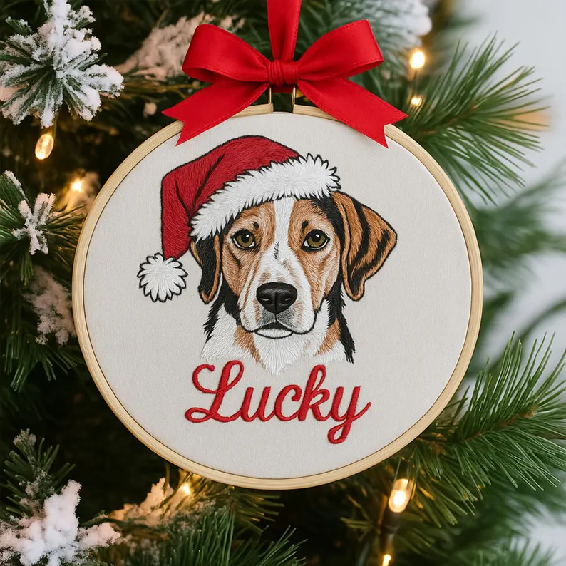 Custom embroidered pet Christmas decorations, perfect for pet lovers, custom pet Christmas gifts