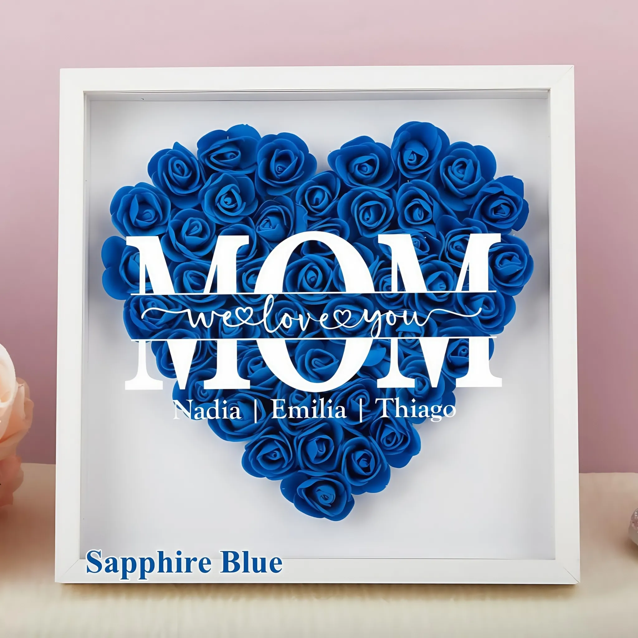 Mum/Grandma We Love You - Personalized Heart Shaped Flower Shadow Box