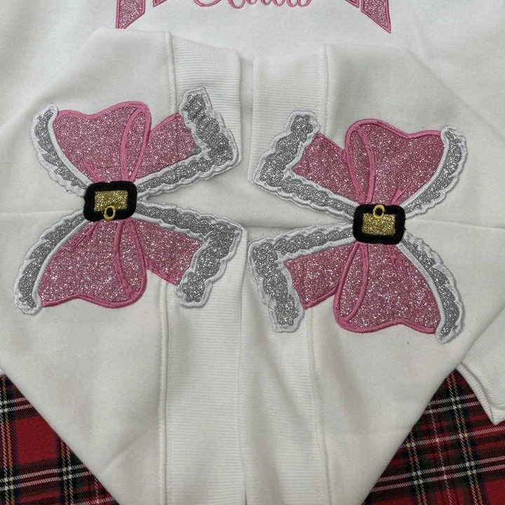 Custom Mama Claus Embroidered Glitter Side Bow Sweatshirt