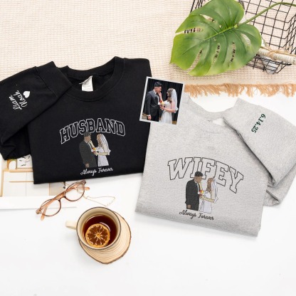 Forlovever Custom Wedding Photo Embroidered Sweatshirts – Perfect Gift For Your Wife Or Husband