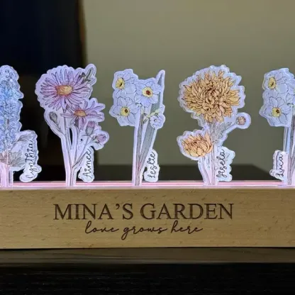 Custom Birth Flower 3D Crystal Acrylic LED Light With Children's Names