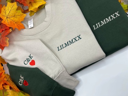 Personalized Anniversary Gifts for Couples, Custom Embroidered Sweatshirt/Hoodie Matching Wedding 1 - 50 Year for Him Her
