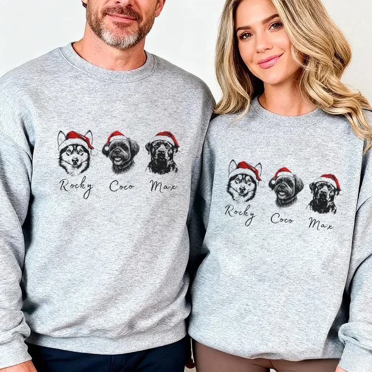 Custom Dog/Cat Santa Hat Graphic Crewneck Sweatshirt Hoodie