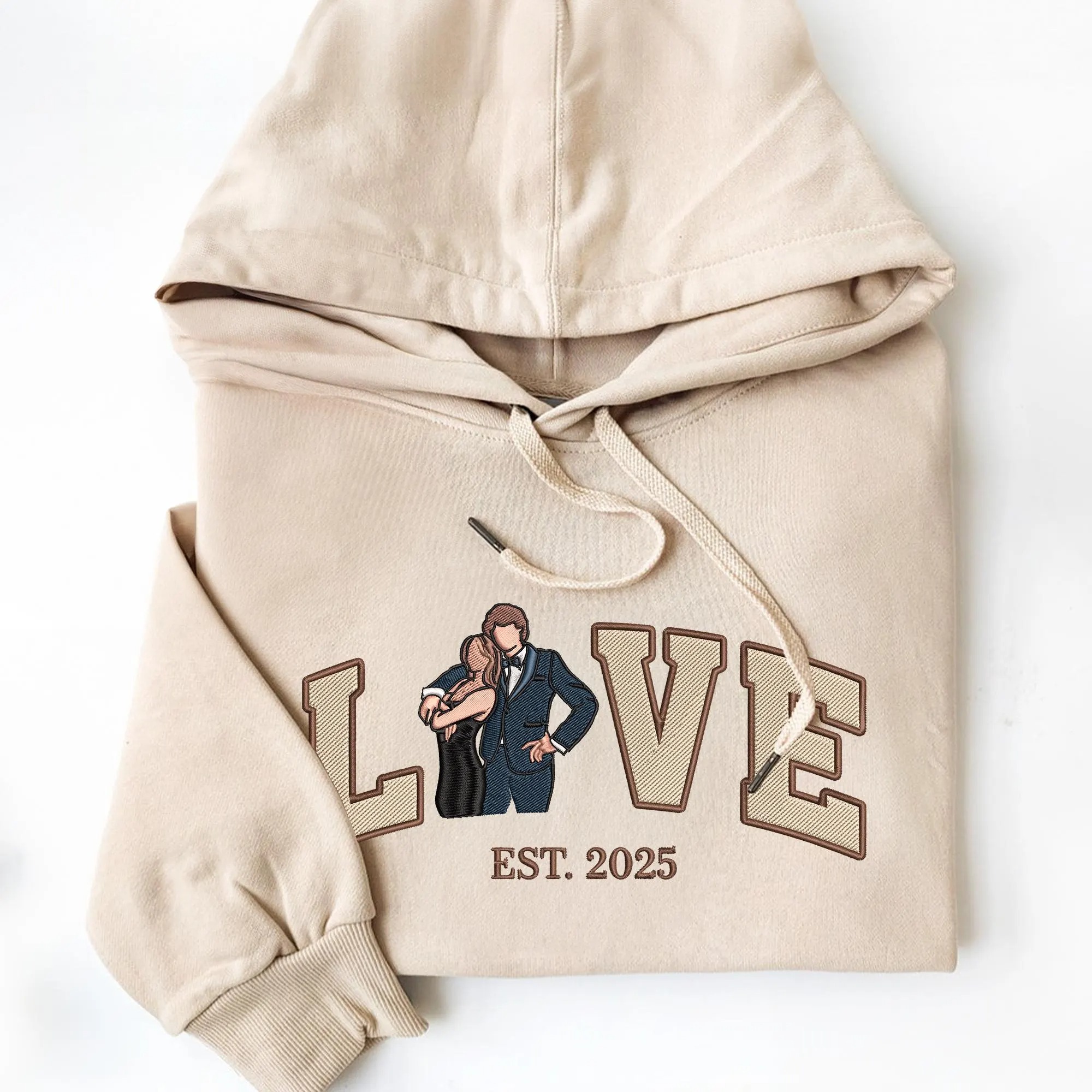 Custom Full Color Embroidered Photo LOVE Est Year Sweatshirt/Hoodie/T-shirt