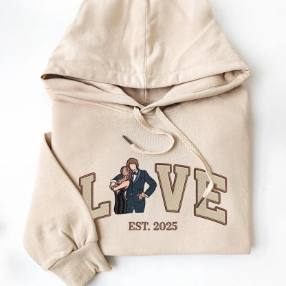 Custom Full Color Embroidered Photo LOVE Est Year Sweatshirt/Hoodie/T-shirt