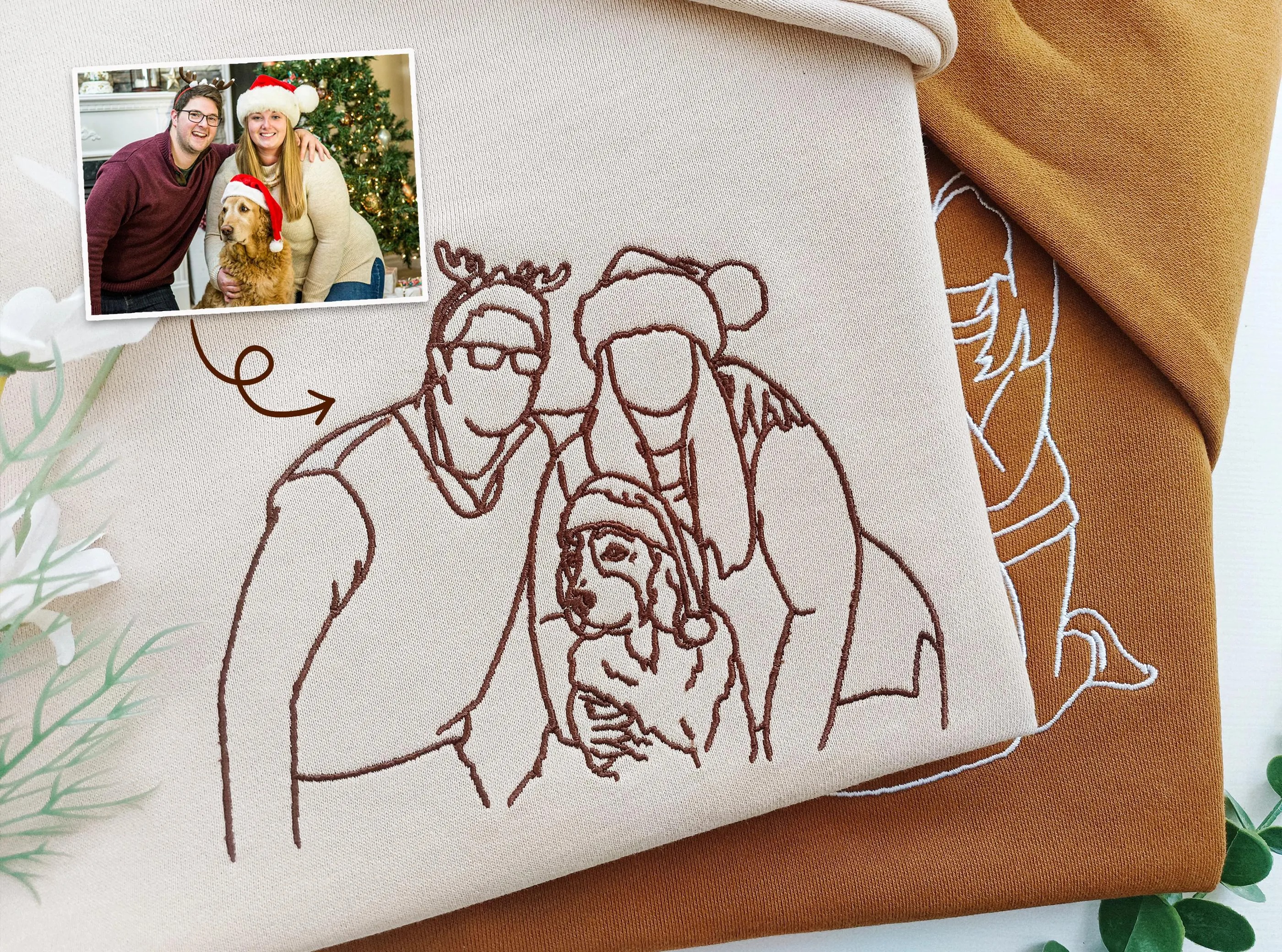 Forlovever Custom Christmas Photo Silhouette Embroidered T-Shirt Sweatshirt Hoodie