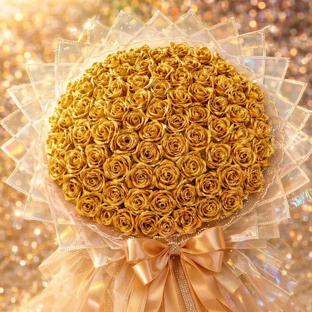 Gold Glitter Rose Bouquet-Couple Glitter Everlasting Rose Bouquet (Never Wither)
