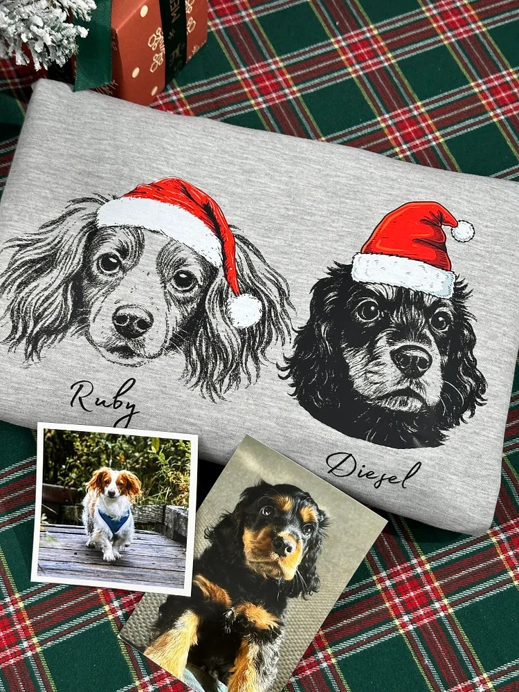 Custom Dog/Cat Santa Hat Graphic Crewneck Sweatshirt Hoodie