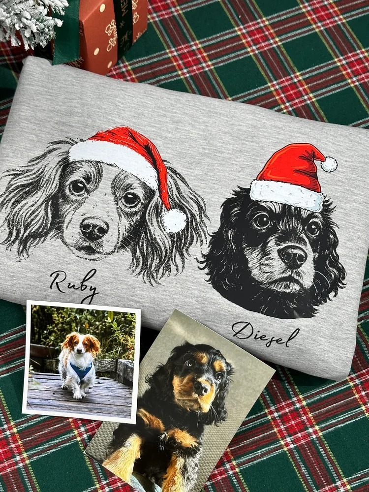 Custom Dog/Cat Santa Hat Graphic Crewneck Sweatshirt Hoodie